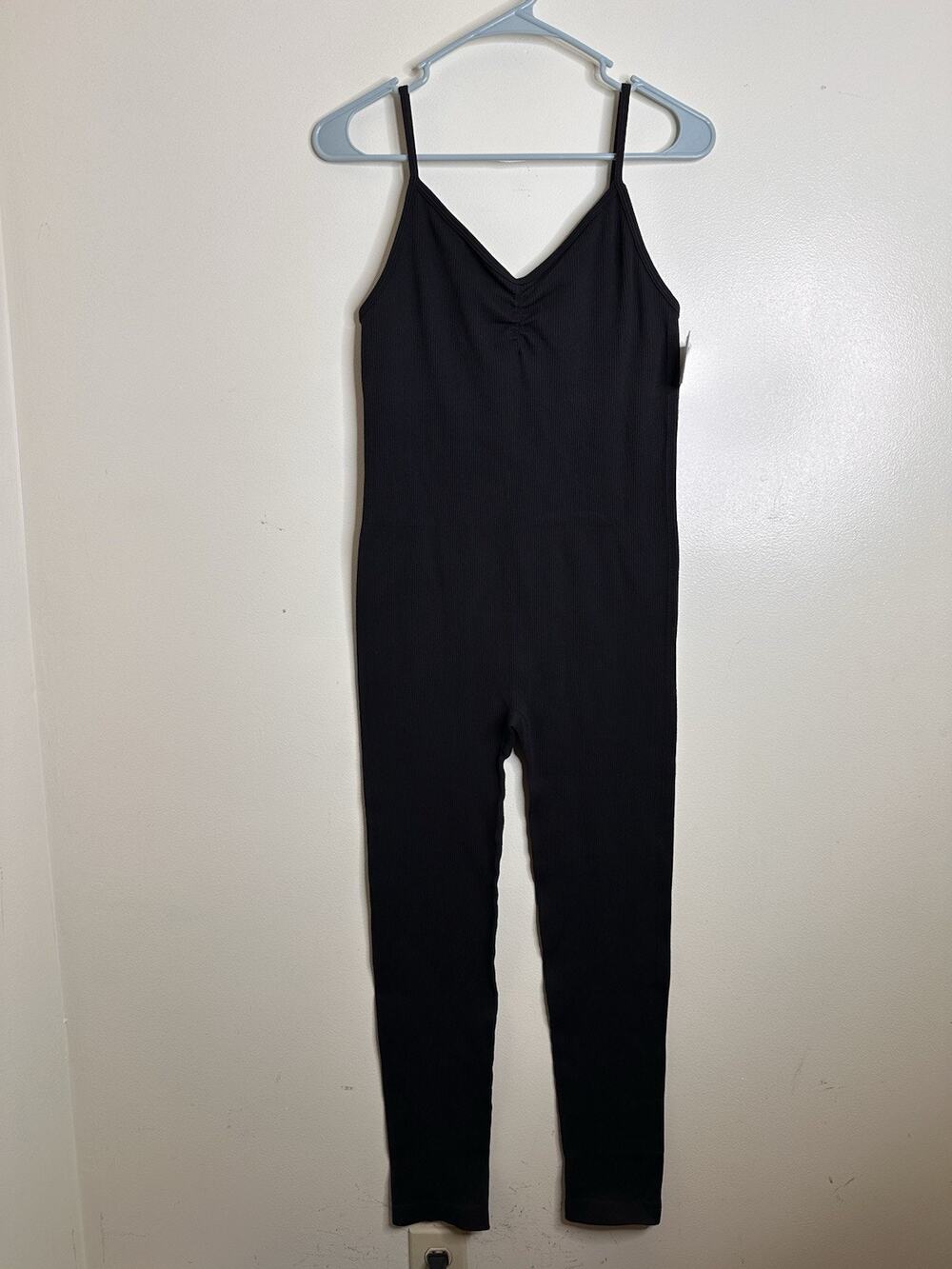 American Eagle NEW Black Ribbed Fitted Bodysuit Strappy Woman’s Size Large